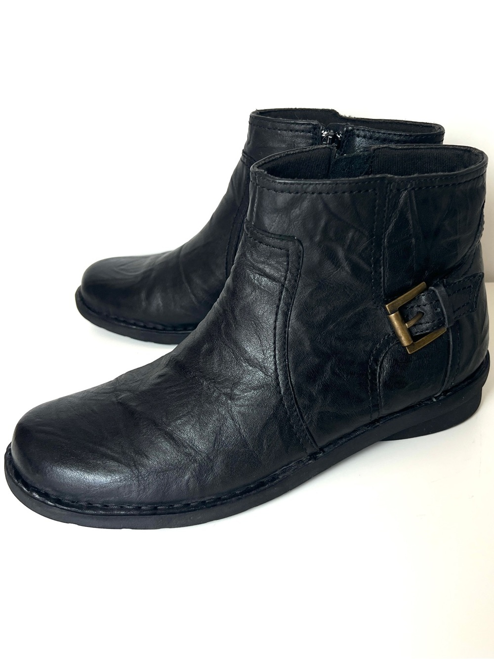 Clarks Bendables Black Leather Ankle Boots Side Zip Comfort 8.5M